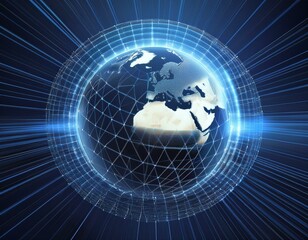 Naklejka premium globalization and communication concept earth and luminous rays 3d rendering