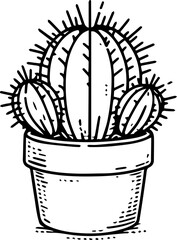 Black Line Art Decorative Cactus Plants Hand Drawn Illustration
