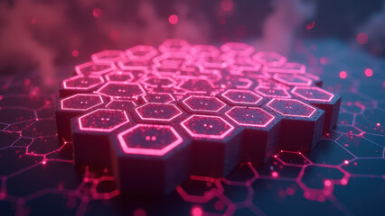 Obraz premium Digital art of a futuristic technological circuit with glowing neon lights.