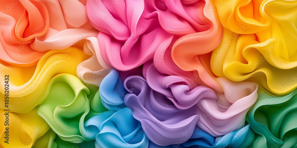 Poster a mesmerizing arrangement of colorful fabrics intertwines, creating a stunning visual harmony of sha
