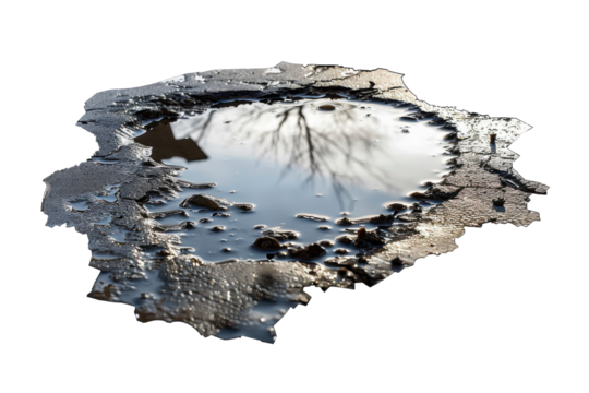Rainwater Puddle Isolated on Transparent or White Background