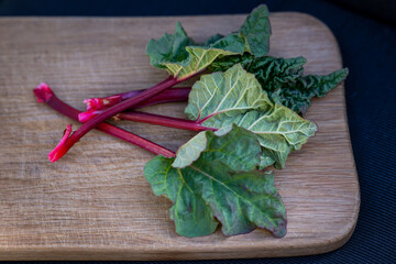 Rhubarb on wooden table