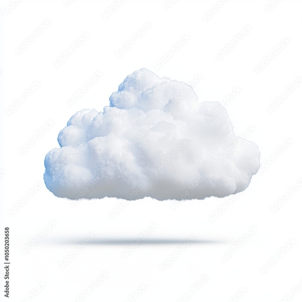 Poster a fluffy white cloud floating against a minimalistic white background, creating a serene and calm at