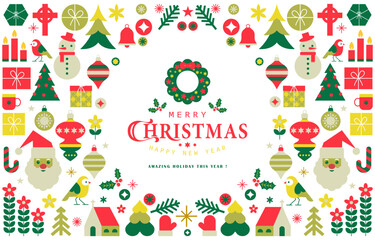 Merry Christmas and Happy New Year Background with colorful geometrical style