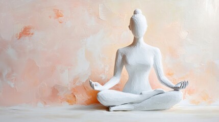 Fototapeta premium White yoga figure in meditation against a soft pastel backdrop