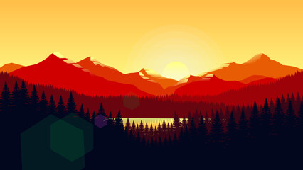 Minimalist Mountain Range with Vibrant Color Combinations in Flat Design Style, 4K HD Desktop Wallpaper Background