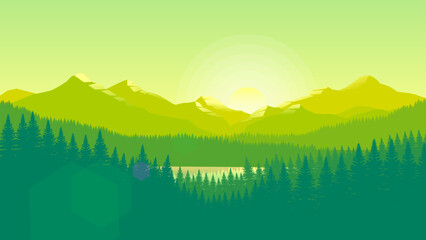 Obraz premium Minimalist Mountain Range with Vibrant Color Combinations in Flat Design Style, 4K HD Desktop Wallpaper Background