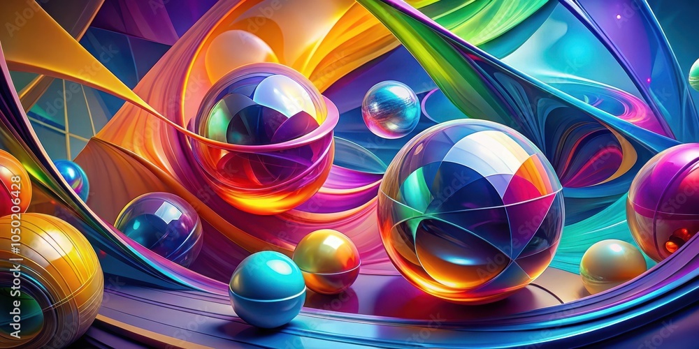 Poster abstract 3d rendering of spheres and swirling colors