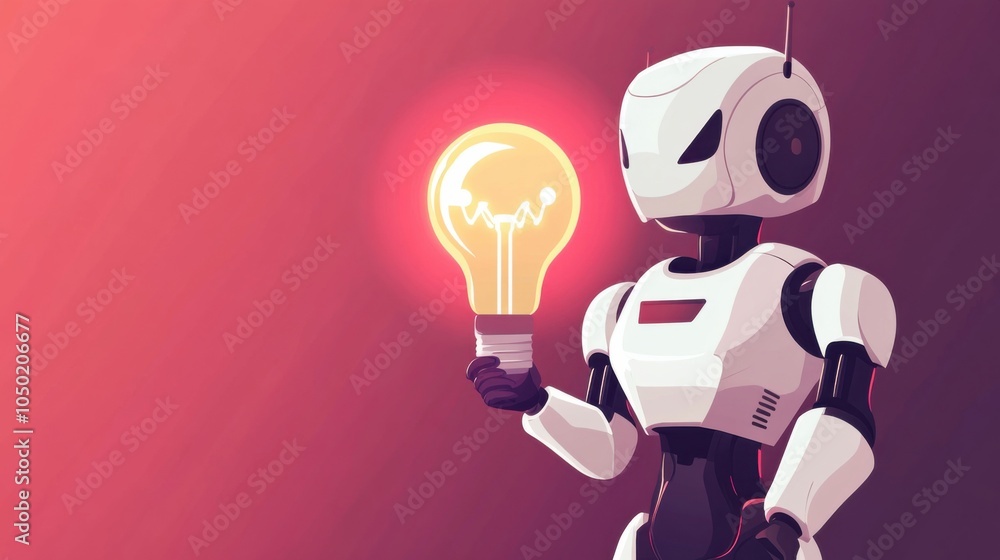 Poster flat design ai robot concept featuring a lightbulb representing tech innovation