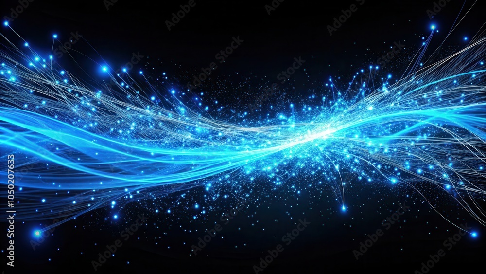 Aufkleber Abstract Digital Flow A mesmerizing display of glowing lines and particles creating a dynamic and futuristic wave.