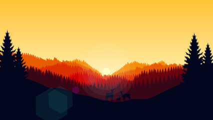 Minimalist Mountain Range with Vibrant Color Combinations in Flat Design Style, 4K HD Desktop Wallpaper Background