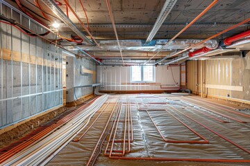 Commercial Underfloor Heating Installation with Detailed Insulation and Pipe Layout
