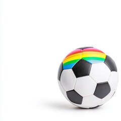Obraz premium A vibrant soccer ball featuring a rainbow design, symbolizing inclusivity and diversity in sports.
