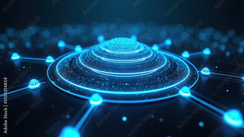 Poster computer technology with abstract blue network.