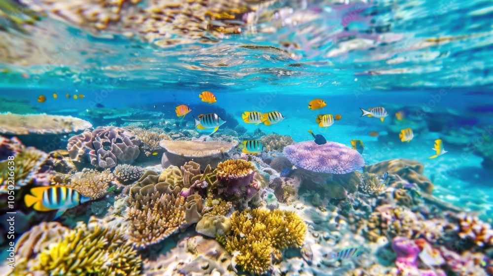 Aufkleber a captivating view of the great barrier reef with colorful coral formations and schools of tropical 