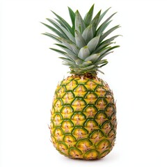Fototapeta premium Fresh pineapple with vibrant green leaves, showcasing a tropical vibe and bright colors.