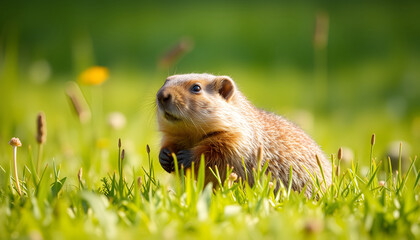 Fototapeta premium A marmot basks in the evening sun.5000x2857px.