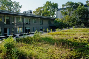 Obraz premium Green Roof on School Building for Insulation and Sustainable Education