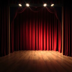 An Empty Theater Stage Framed by Rich Curtains in dramatic Tranquility