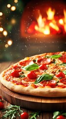 Indulging in delicious pizza fresh from the oven in a rustic Italian kitchen setting with a warm, inviting ambiance