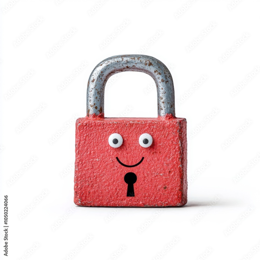 Aufkleber whimsical red padlock with eyes and a smile, adding a playful touch to security concepts.