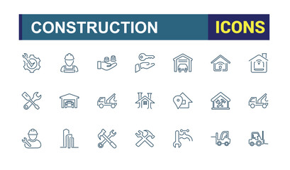 Real Estate vector line icon set. Contains such icons as real property, housing market, land and property, land assets, realty, property and more. Outline icon collections. Editable stroke.