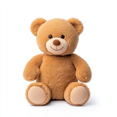 Obraz premium A soft, cuddly brown teddy bear sitting cheerfully against a white background.