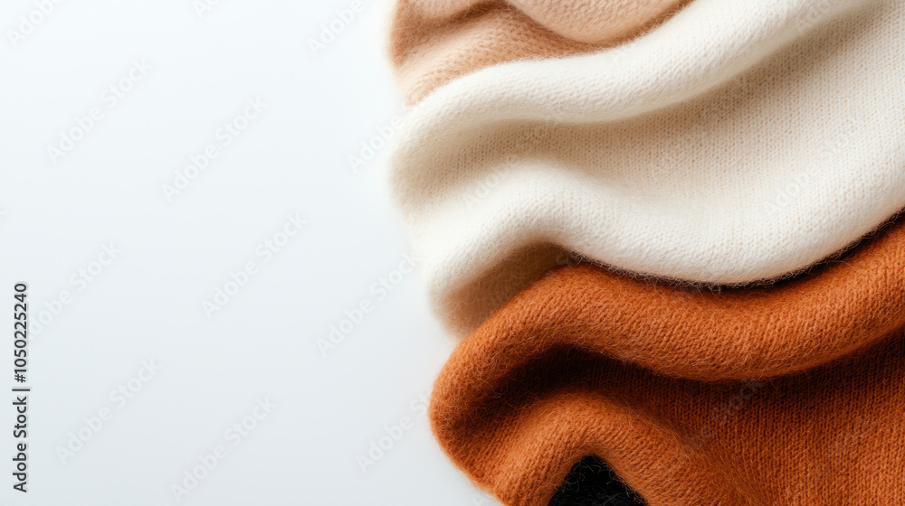 Poster soft wool textures in warm tones create cozy and inviting atmosphere. layered fabrics showcase blend