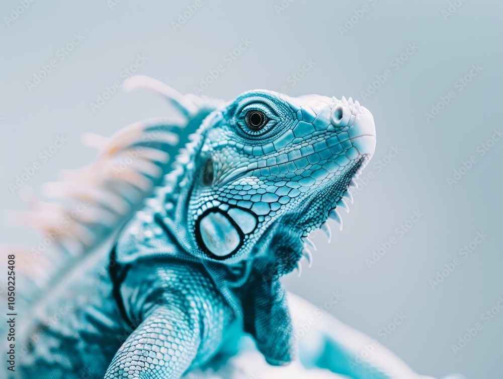 Poster blue iguana displays its stunning blue scales while standing alert in a controlled environment with 