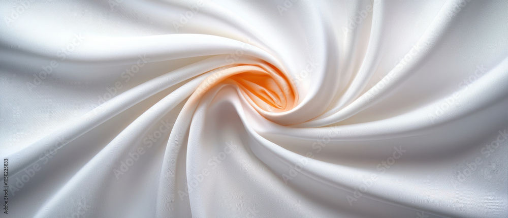 Poster soft white fabric with smooth texture, elegantly swirling in spiral pattern, creating serene and cal