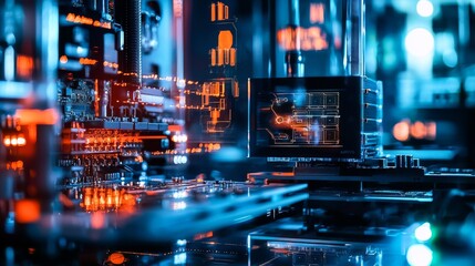 Futuristic Quantum Computer Setup in a High-Tech Lab