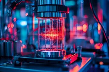 Futuristic Quantum Computer Setup in a High-Tech Lab