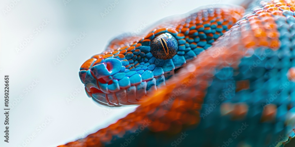 Poster brazilian rainbow boa is elegantly coiled on a white background displaying its striking iridescent s