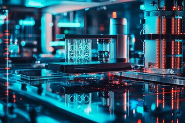 Futuristic Quantum Computer Setup in a High-Tech Lab