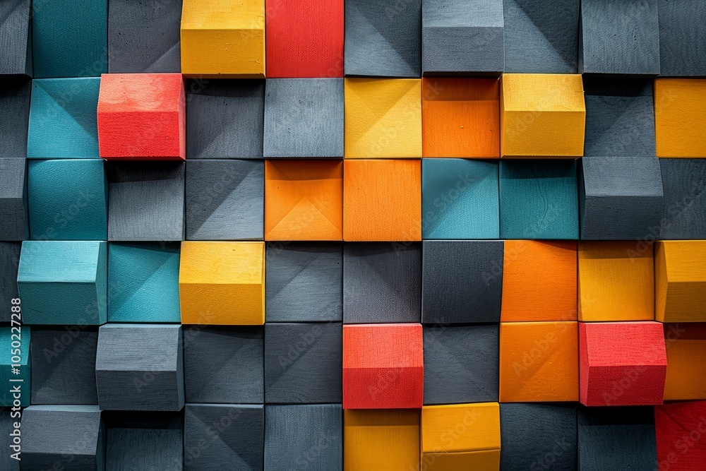 Poster abstract background showing a colorful wall pattern made of protruding geometric shapes