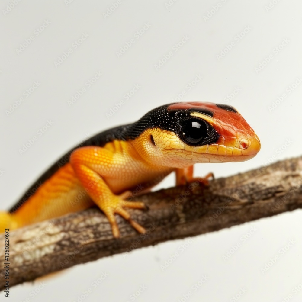 Poster broad headed skink displays its striking coloration while comfortably resting on a branch. the compo