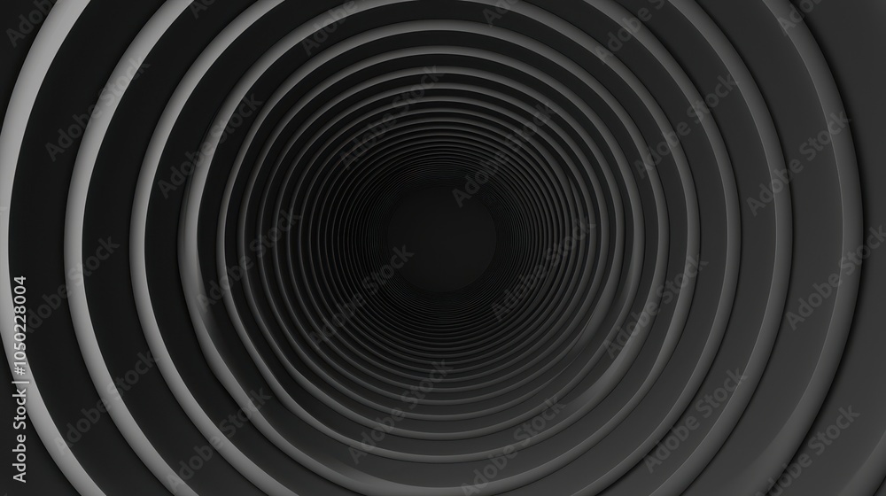 Poster a spiral tunnel effect in shades of black and gray, creating a sense of depth and perspective.