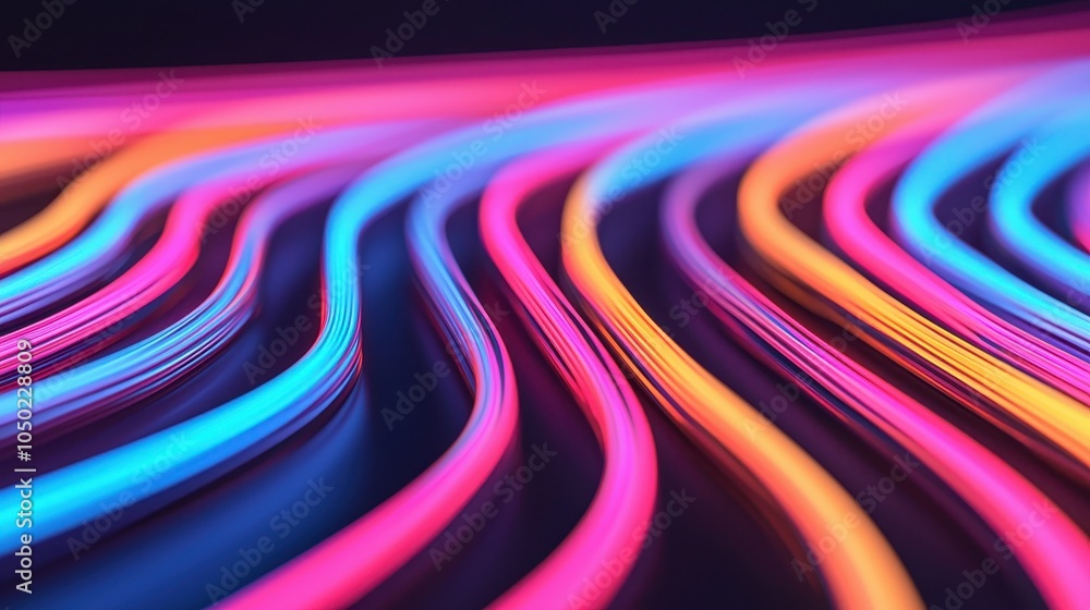 Poster vibrant neon waves of color create a mesmerizing abstract pattern against a dark backdrop, showcasin