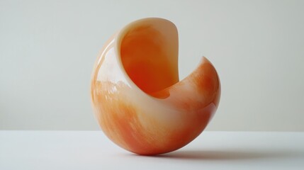 Elegant Abstract Orange Ceramic Sculpture on White Background