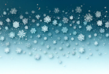 A blue gradient background with white snowflakes falling from the top.