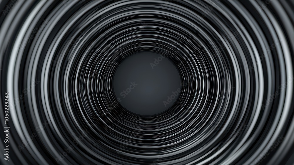 Poster a dark, abstract image featuring concentric circular patterns leading to a central point, evoking a 