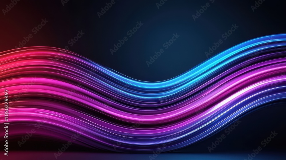 Poster a vibrant wave of colorful light in shades of pink and blue, creating a dynamic and modern visual ef