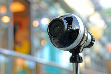 Modern security camera is recording video, ensuring safety and protection in a public space