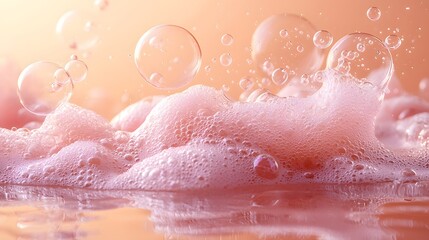 Fototapeta premium Soft Pink Bubbles Floating on Gentle Foam Surface