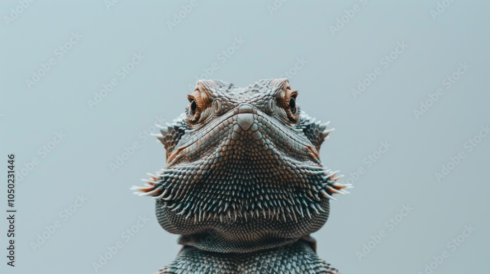 Poster central bearded dragon basks in bright light showcasing its distinctive spiky beard and unique featu