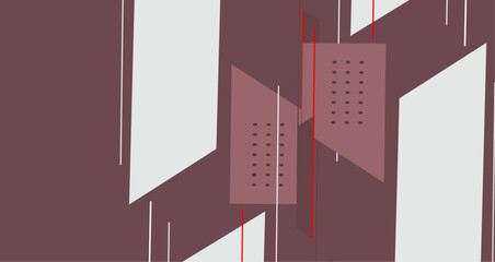 Blend of deep red and white geometric shapes and lines, creating a striking visual composition