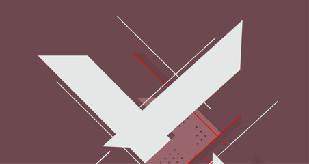 Blend of deep red and white geometric shapes and lines, creating a striking visual composition