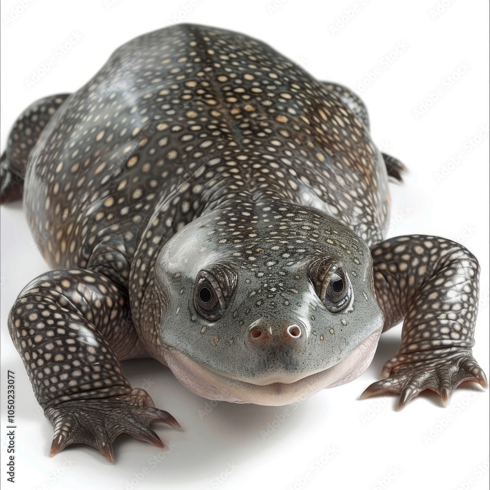 Poster chinese softshell turtle is lying calmly on a white background. its leathery shell and distinctive m
