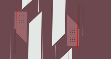 Blend of deep red and white geometric shapes and lines, creating a striking visual composition