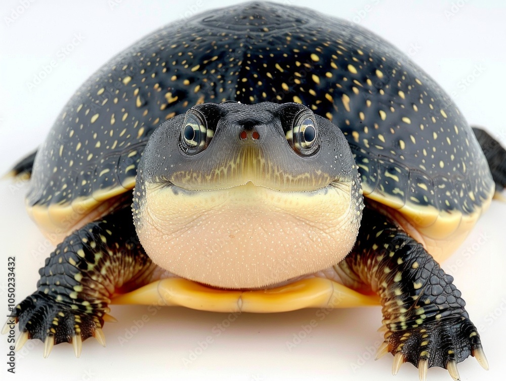 Poster chinese softshell turtle lies comfortably on a soft surface showcasing its leathery shell and unique